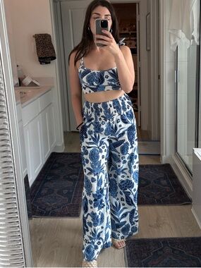 Cider Blue & White Floral Wide-Leg Set